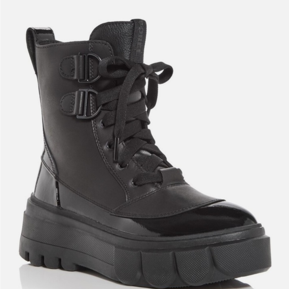 SOREL Womens Black 1-1/2" Platform Back Pull-Tab Caribou X Wedge Boots